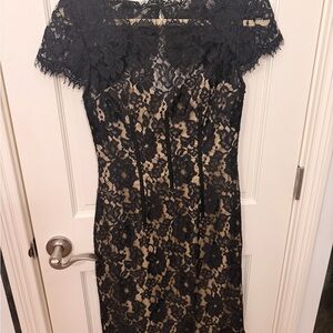Monique Lhuillier Black Lace Midi Dress